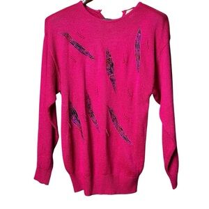 Vintage Andrea Gayle Size Large Knit Sweater 80s Postmodern Embroidered Artsy